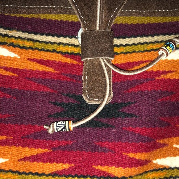 Ethnic Brown Suede and Woven Fabric Shoulder Bag - Picture 2 of 6